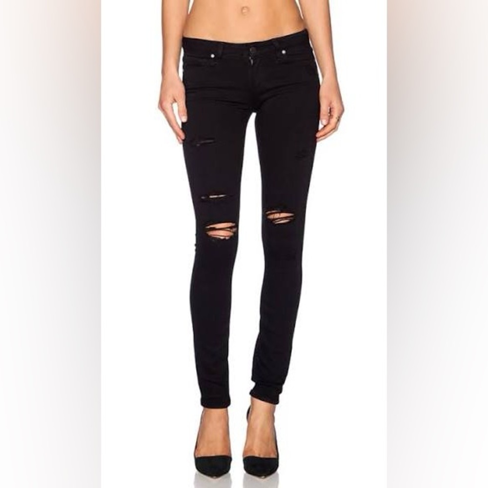 Paige 26 Black Verdugo Ultra Skinny Jeans Stretch DISTRESSED Denim EUC